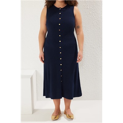 Navy Blue Button Detred Midi Ditwear Plord Tbbss25ah00120