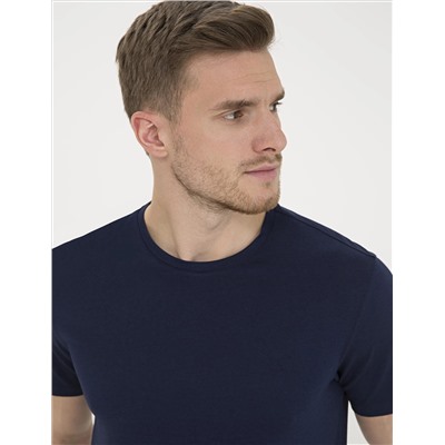 Темно -темно -синий Slim Fit Bicycle Yaka Basic T -For