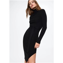 Vestido canalé cuello vuelto -  Mujer | MANGO OUTLET España