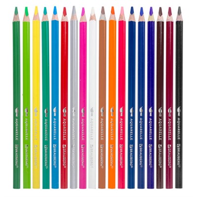 Карандаши цветные акварельные BRAUBERG PREMIUM AQUARELLE, 18 цветов, трехгранные, утолщенный грифель 4 мм, натуральное дерево, 181672