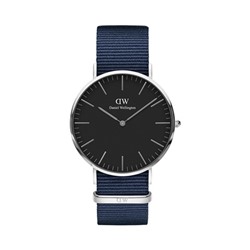 Reloj de cuarzo de poliéster Classic Bayswater - Azul marino y plateado