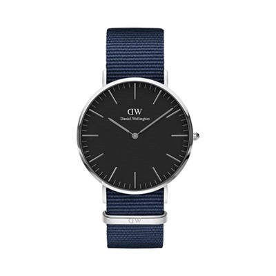 Reloj de cuarzo de poliéster Classic Bayswater - Azul marino y plateado