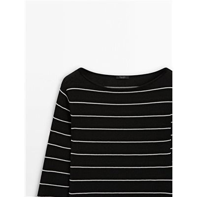 Striped knit co-ord T-shirt with long sleeves
