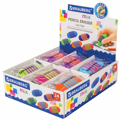 Ластик BRAUBERG "Mix Pro", 58х33х13 мм, цвет ассорти, 228722