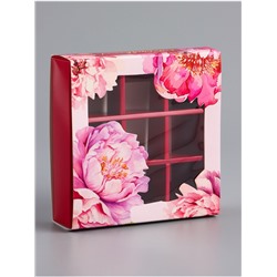 Коробка для конфет с обечайкой 9 шт. «Поздравляю», 13.7×13.7×3.5 см. Кондитерская упаковка