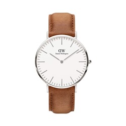 Reloj de cuarzo de piel Classic Durham - Camel y plateado