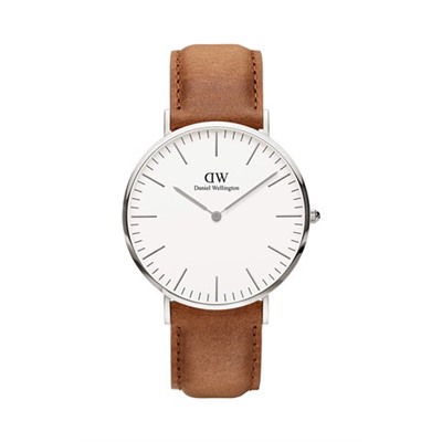Reloj de cuarzo de piel Classic Durham - Camel y plateado