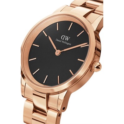 Reloj de cuarzo de acero Iconic Link - 32 mm - Rosa dorado y negro