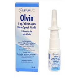 OLVIN 1 mg/ml doz ayarlı burun spreyi. çözelti (10 ml)(аналог Тизин) 	Ksilometazolin Hcl