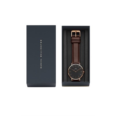 Reloj de cuarzo de piel Classic Bristol - Marrón y rosa dorado