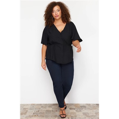 Черная плетеная v -neckline blouse tbbss22bz0753