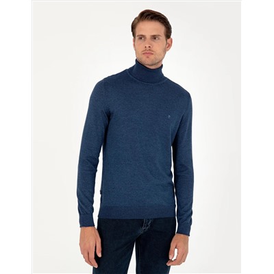 Индиго меландж Slim Fit Friendman воротник основной трикотажный свитер