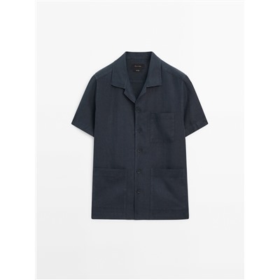 Camisa lino manga corta bolsillos