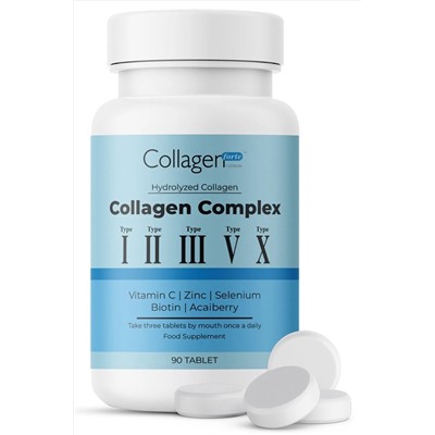 Collagen Complex Тип 1,2,3,5 и Тип 10 Биотин, Цинк, Селен, Витамин С и Асаи, 90шт,  Collagen Forte Platinum