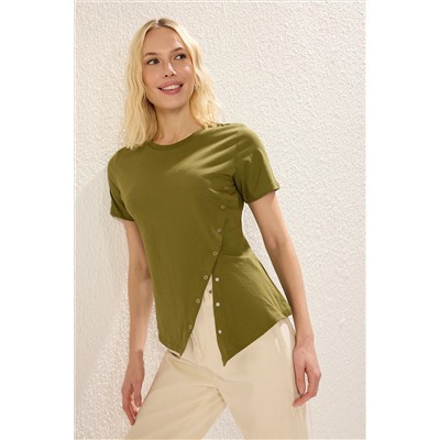 Khaki 100 %хлопок обычный/нормальный скольжение плесени детализированная вязаная футболка Twoss25ts00029