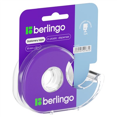 Клейкая лента 19мм*33м, Berlingo, прозрачная, в пластиковом диспенсере, европодвес