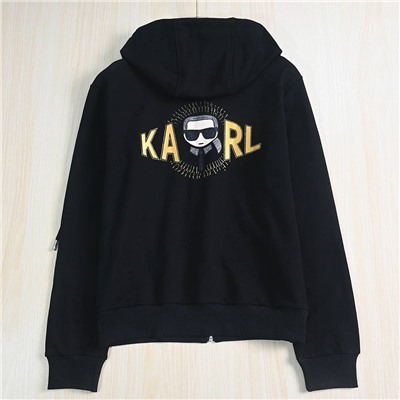 Kar*l Lagerfel*d 🐈‍⬛ мужское худи  на молнии с капюшоном, вышитый логотип из страз на груди,  объемная печать на спине. Большой размерный ряд. Экспорт, цена на бирке 520
