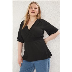 Black Cruve Yaka Gipe подробный вязание блузки большого размера TBBSS25AF00083