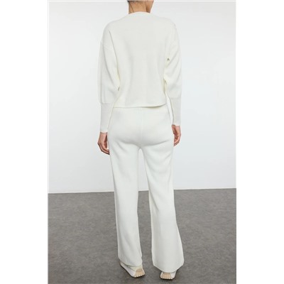 Ekru Sequined Pocket Подробный обычный трикотаж верхний набор TEDAW25AU00012