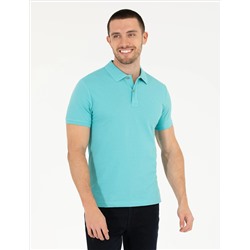Blue Slim Fit Polo Yaka Basic T -Fork