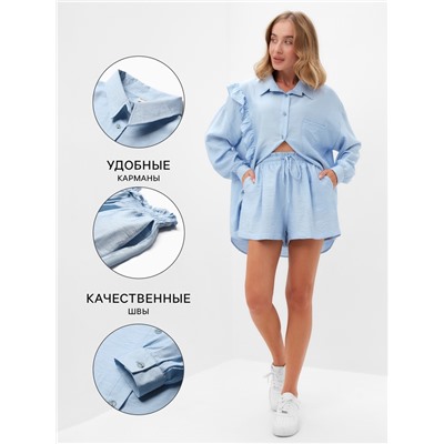 Костюм женский (блузка, шорты) MINAKU: Casual Collection цвет голубой , р-р 48