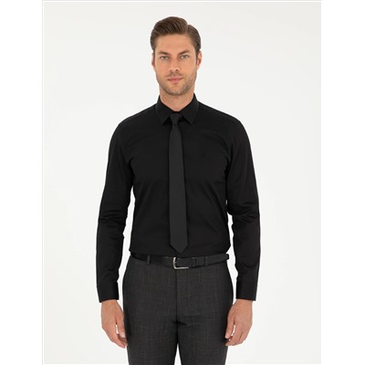 Black Slim Fit Basic рубашка с длинным рукавом