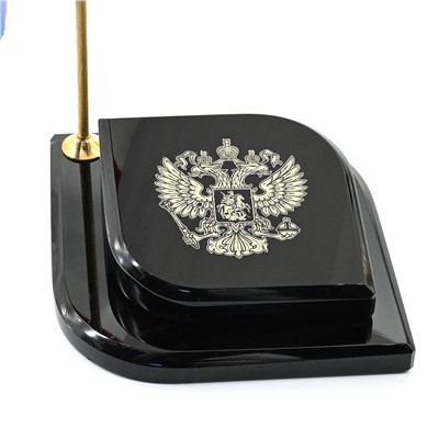 Подставка с флагом и гербом из обсидиана 90*90*320мм.