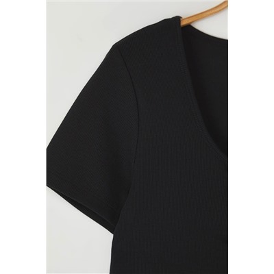 Black v -yaka Shirring Detailed CashCorere Блузя большого размера TBBSS25AF00054