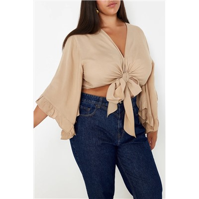 Рычаг урожая норки Frilly маховик Cruve Collar Beach Clothing Blough Size Blouse TBBSS24AF00071