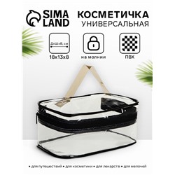 Косметичка-сундучок на молнии, маленькая, с ручкой, прозрачная, чёрная