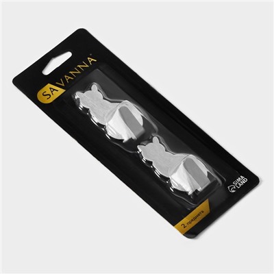 Крючки самоклеящиеся SAVANNA «Кошка», 2 шт, металл, 5×2.4×1.5 см, хромированные