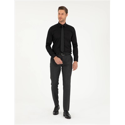 Black Slim Fit Basic рубашка с длинным рукавом