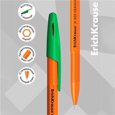 Набор ручек шариковых 4 цвета R-301 Orange Stick, узел 0.7 мм, чернила: синие, чёрные, красные, зелёные, длина линии письма 2000 метров, европодвес