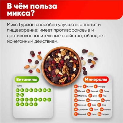 Ореховая смесь сушеная NARMAK "МИКС Гурман" с клюквой, изюмом, шоколадом, 500 г