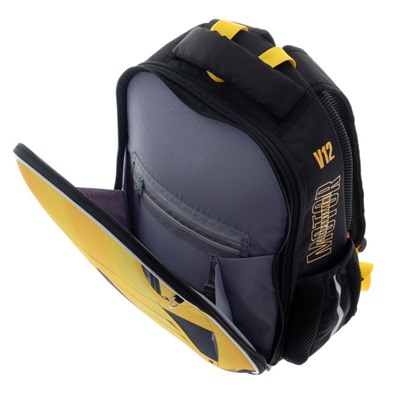 Рюкзак каркасный 38 х 29 х 15 см, Hatber Ergonomic light "Скорость и мощь", жёлтый NRk_71044