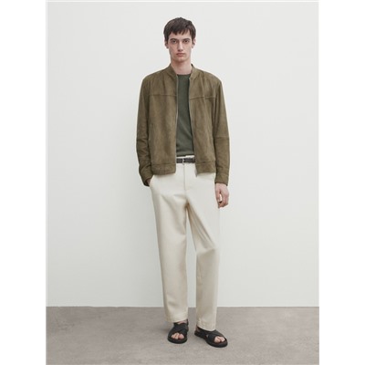 Chaqueta bomber piel ante cremallera