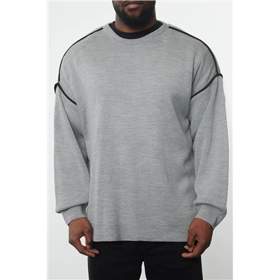 Серый FL Men's Offize Bike Neck Flat Knitwear Большой размер Cossack Tmnaw24AN00000