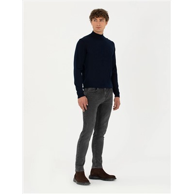 Navy Blue Slim Fit Half Fisherman воротнич