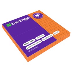 Самоклеящийся блок Berlingo "Ultra Sticky", 75*75мм, 80л., в клетку, оранжевый неон
