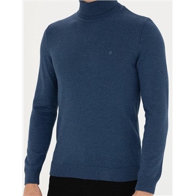 Индиго меландж Slim Fit Friendman воротник основной трикотажный свитер