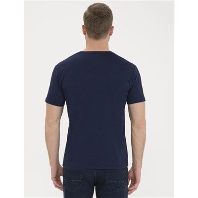 Темно -темно -синий Slim Fit V Sece Basic T -For