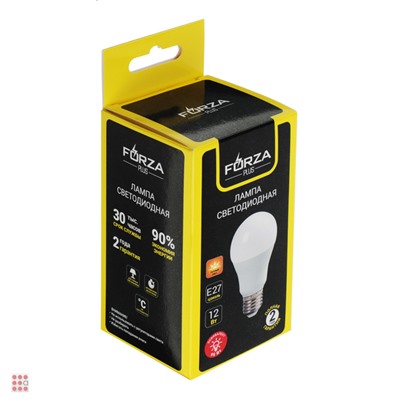 Лампа светодиодная FORZA A60, 12W, E27, 1050lm, 3000К