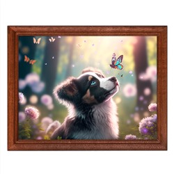 POSG-0213 Постер в рамке 23x17см Щенок и бабочка