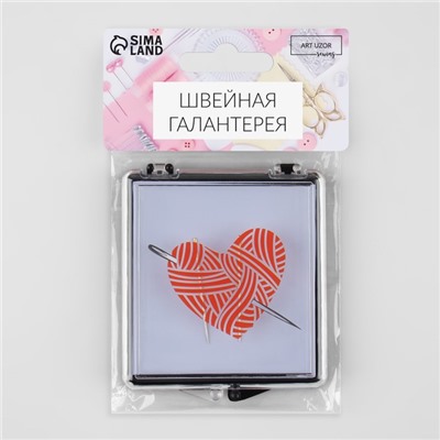 Игольница магнитная «Сердце», с иглами, 7×8 см, чёрная
