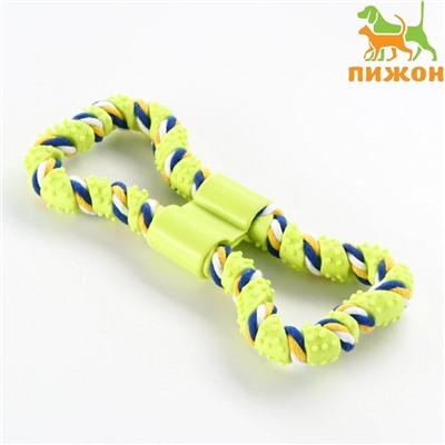 Игрушка витая из резины и каната "Мегакость", 19,5 см, салатовая