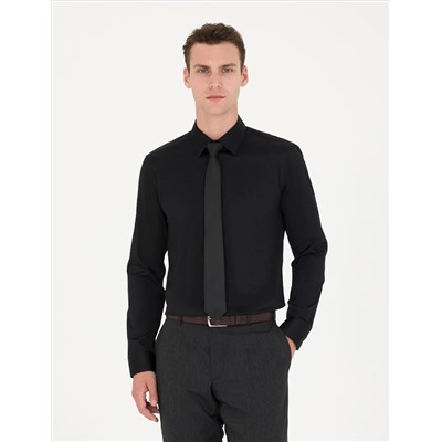 Black Slim Fit Basic рубашка с длинным рукавом