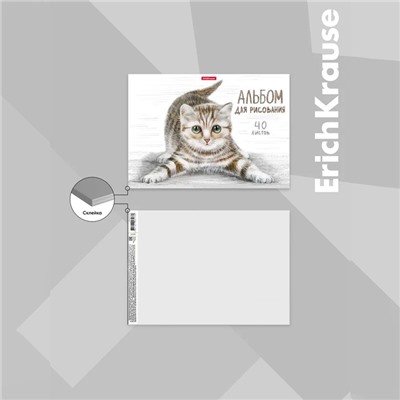 Альбом для рисования А4, 40 листов, блок 120 г/м², на клею, Erich Krause "Tabby", 100% белизна, твердая подложка