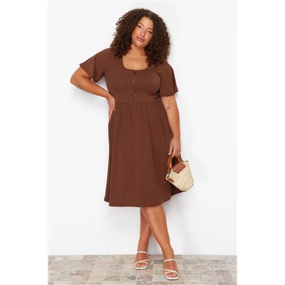 Brown Shirring Detailed Midi Fick вязаное платье TBBSS24AH00176