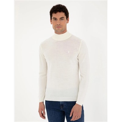 Ecru Slim Fit Half Fisherman Neck Sheam Смешанный базовый вязаный свитер