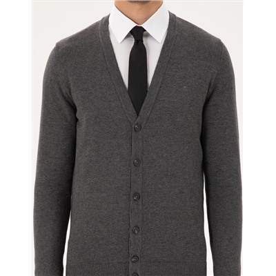Серый меландж Slim Fit Basic кнопка Knitwear Cardigan
